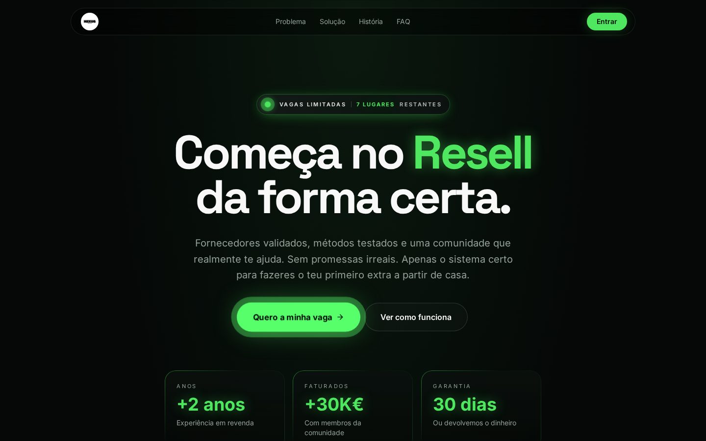 Captura do website Nexus Resell em computador