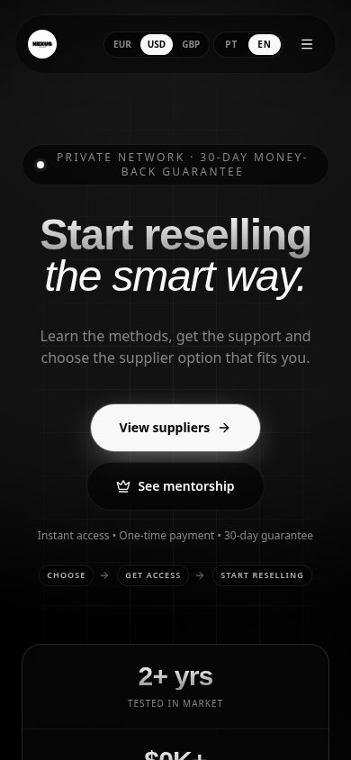 Captura do website Nexus Resellers em telemóvel